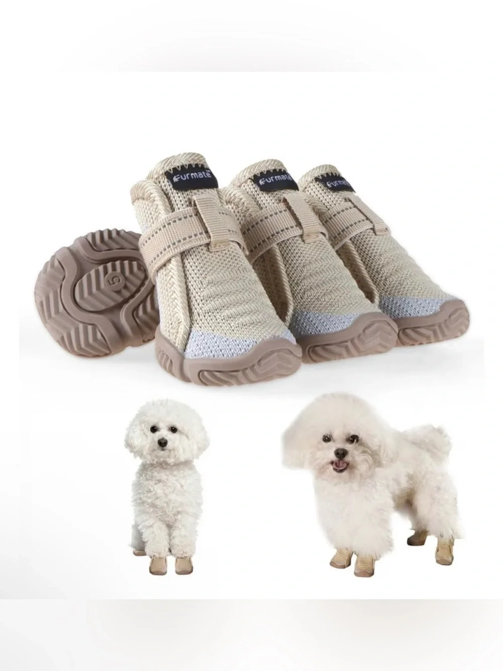 Furmate All-Weather Dog Boots, Beige, 4 count 3lb